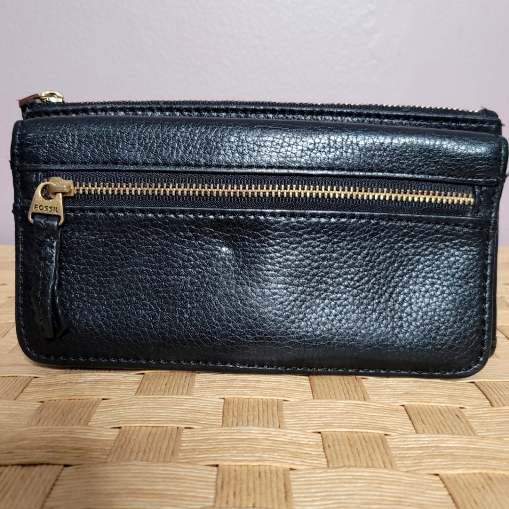 Fossil Black Leather Preston Flap Clutch Wallet